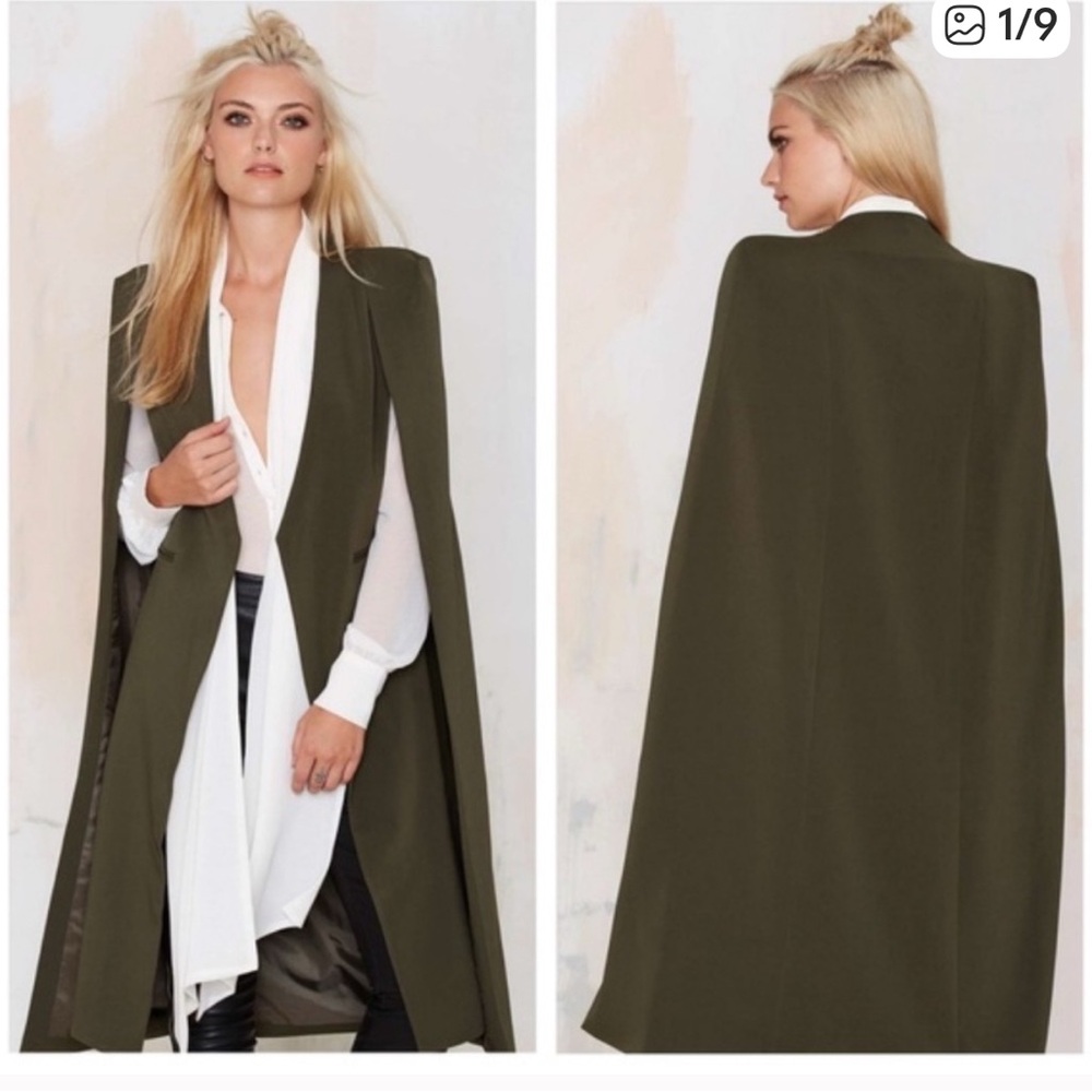 Lavish Alice Olive Green Vest with Cape Blazer